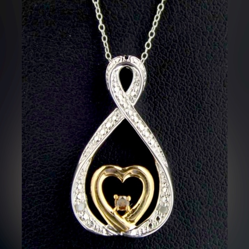 10kt Gold/Sterling Natural Diamond Heart Necklace